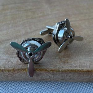 NEW CUFFLINKS Airplane Silver Handmade Propeller Aviator collector